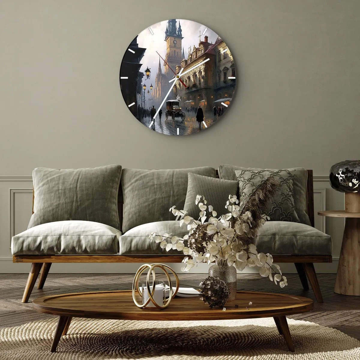 Horloge murale - Pendule murale - Le charme d'une soirée pragoise - 30x30 cm