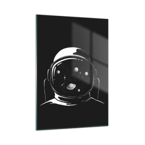 Impression sur verre - Image sur verre - Astronaute avec des étoiles et des planètes dans son casque sur fond noir - 50x70cm - Sympa la vue - Décoration murale moderne pour le salon et la chambre ARTTOR