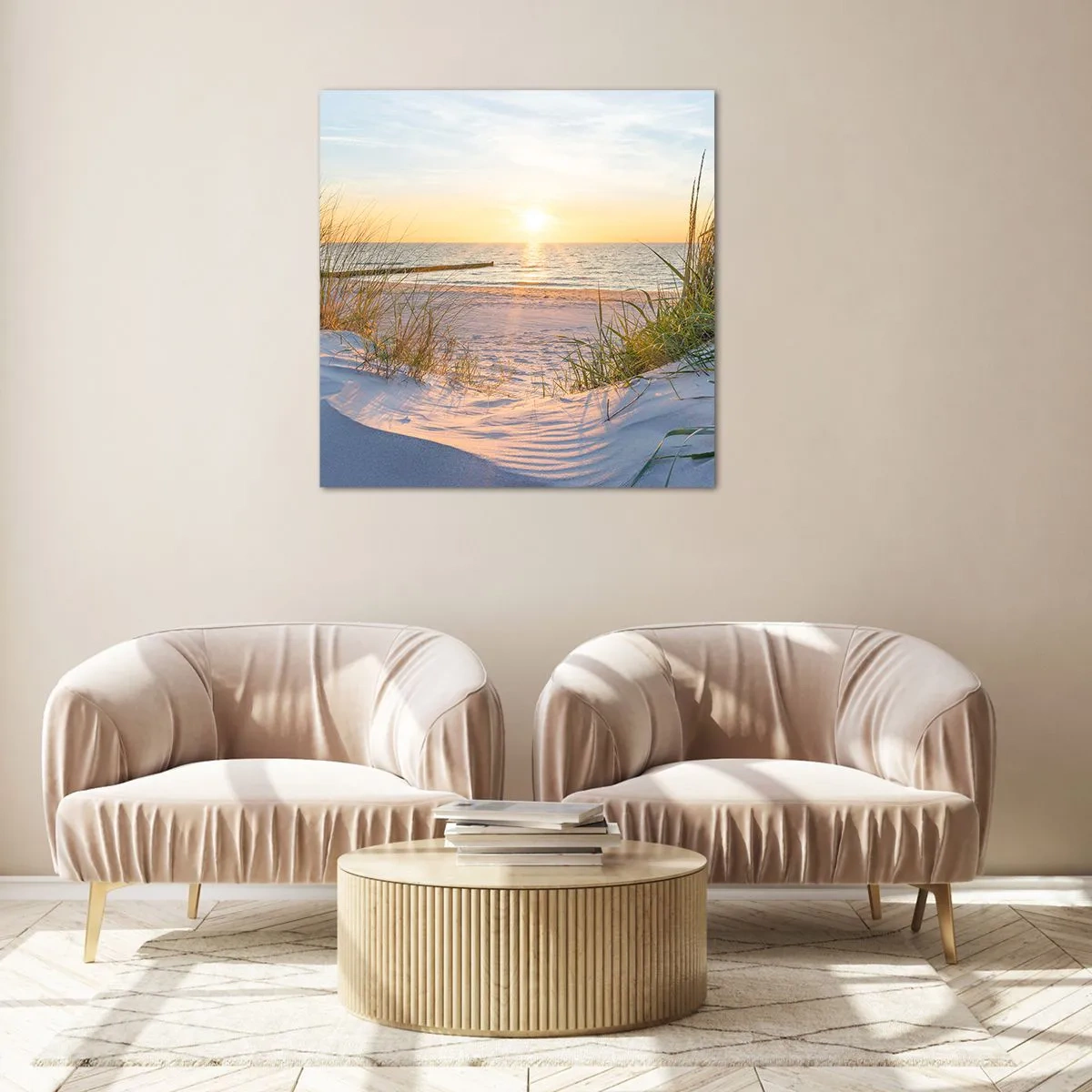 Impression sur verre - Image sur verre - Le bruit de la mer, le chant des oiseaux, une plage sauvage parmi les herbes… - 50x50 cm