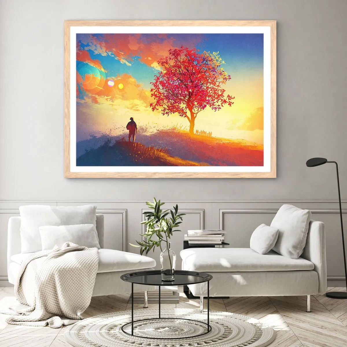 Affiche dans un chêne clair - Poster - Pèlerin à destination - 50x40 cm