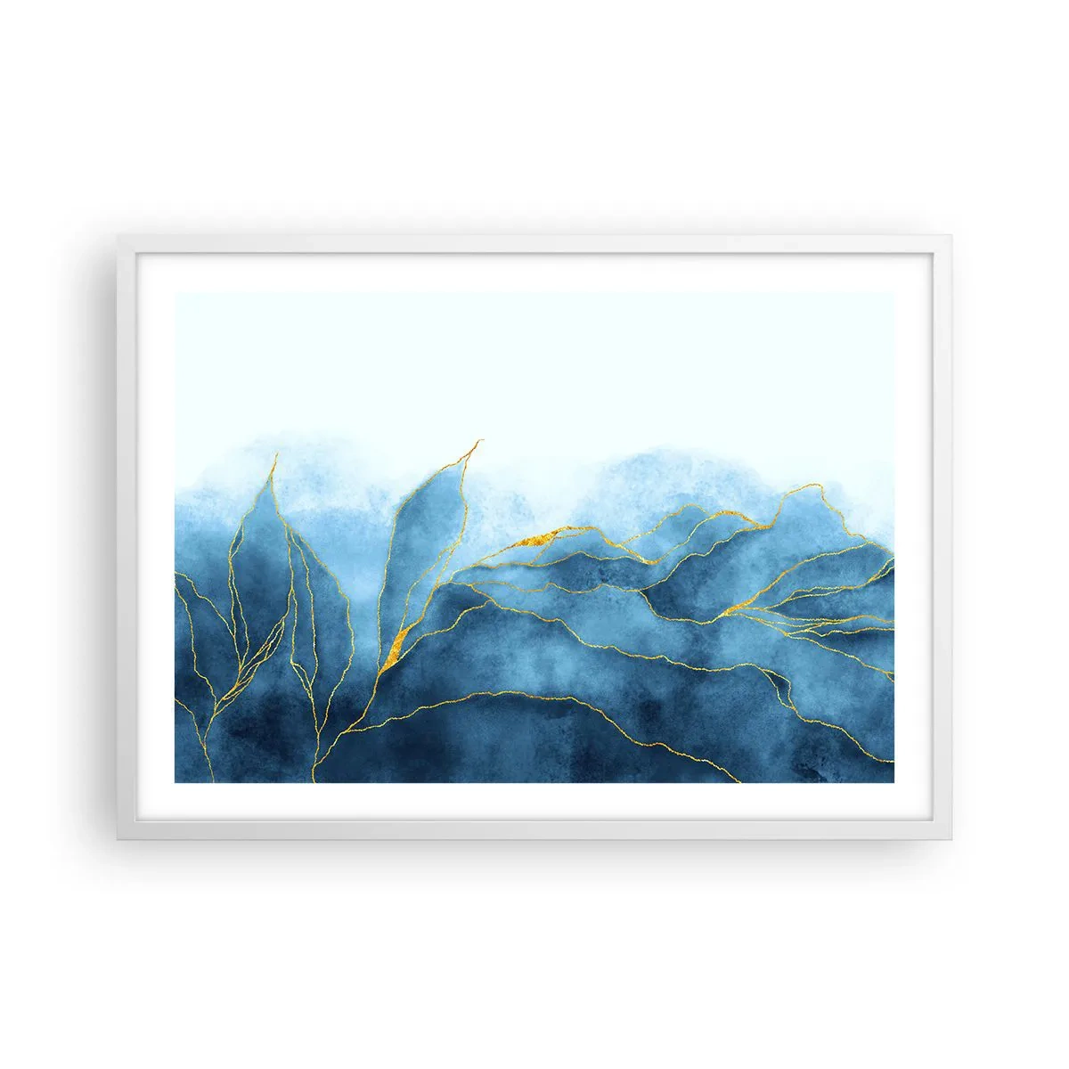Affiche dans un cadre blanc - Poster - Bleu doré - 70x50 cm