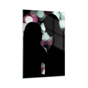 Impression sur verre - Image sur verre - Silhouettes d'un couple sur fond de lumières bokeh colorées - 70x100cm - Oui! - Décoration murale moderne pour le salon et la chambre ARTTOR
