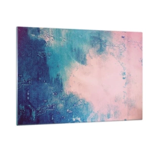 Impression sur verre - Image sur verre - Une combinaison abstraite de bleu et de rose poudré avec de la texture - 120x80cm - Etreintes bleues - Décoration murale moderne pour le salon et la chambre ARTTOR