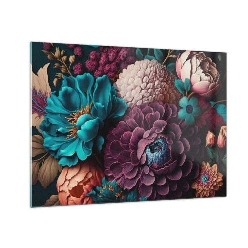 Impression sur verre - Image sur verre - Une riche composition de fleurs aux couleurs intenses - 70x50cm - La nature en abondance - Décoration murale moderne pour le salon et la chambre ARTTOR