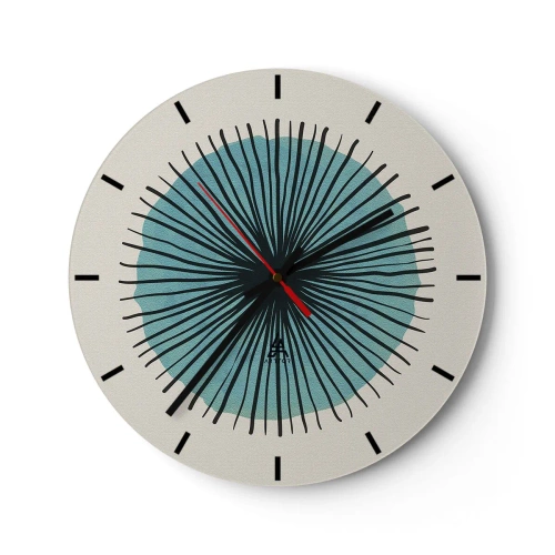 Horloge murale - Pendule murale - Motif abstrait avec un cercle bleu et des lignes noires - 30x30cm - Rayonnant dans l'azur - Décoration murale moderne pour le salon, la cuisine et la chambre ARTTOR