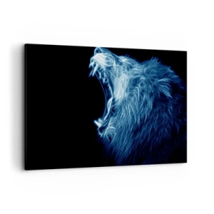 Impression sur toile - Image sur toile - Un visage saisissant de lion dans un style néon - 100x70cm - La colère ardente du roi - Décoration murale moderne pour le salon et la chambre ARTTOR