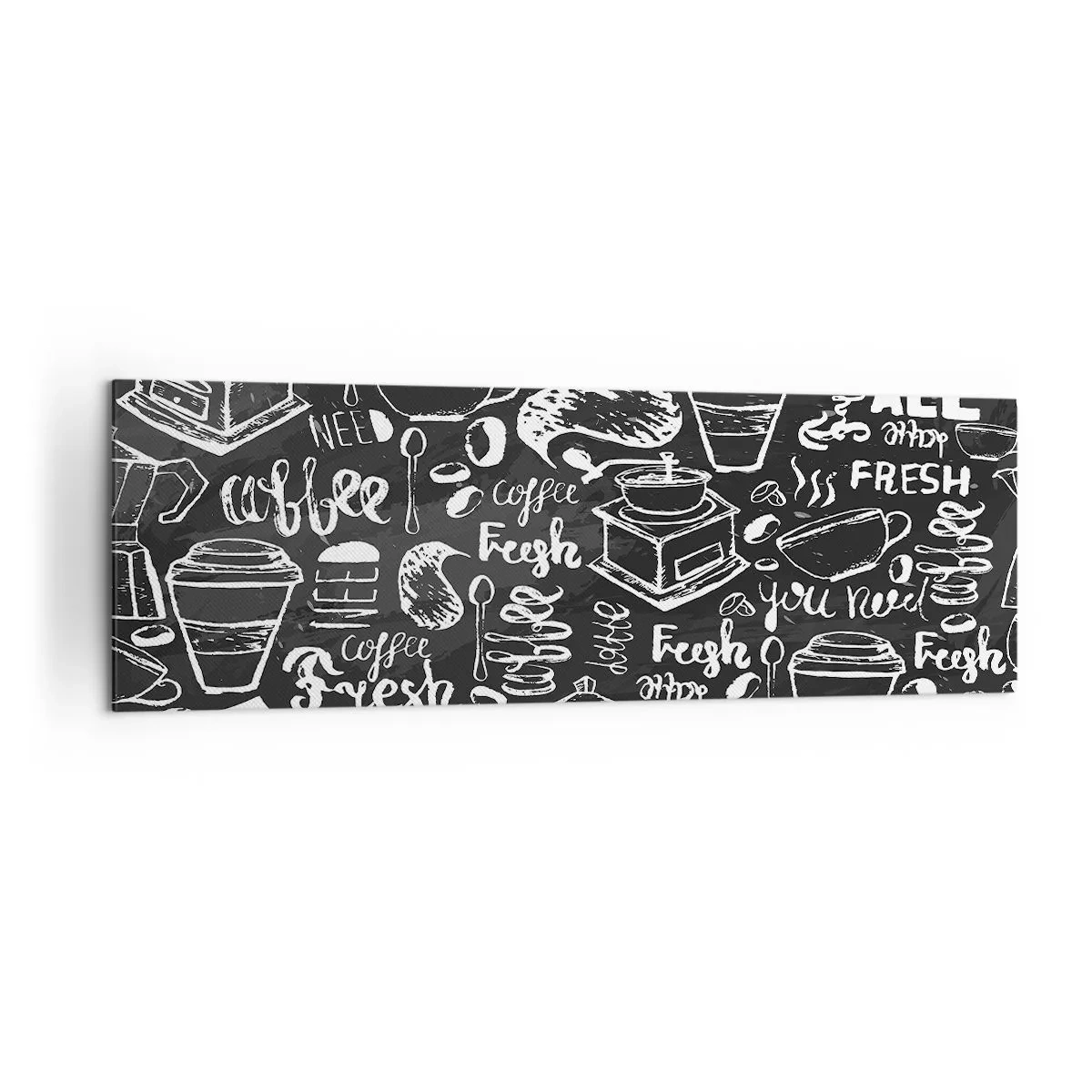 Impression sur toile - Image sur toile - Graphiques de café élégants sur fond noir - 160x50cm - Tout ce dont tu as besoin c'est… - Décoration murale moderne pour le salon et la chambre ARTTOR