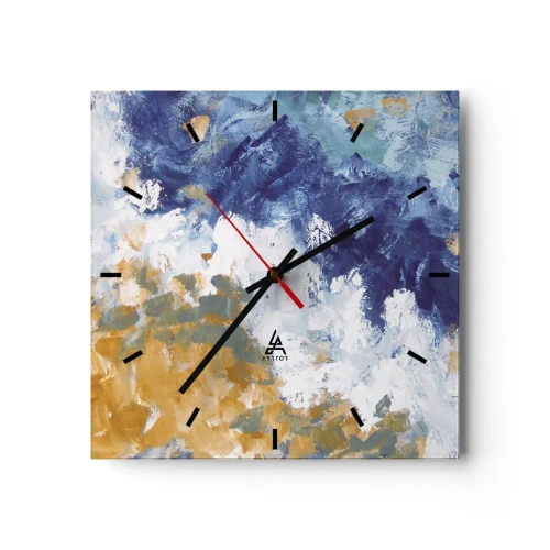 Horloge murale - Pendule murale - Abstraction dans les tons de bleu, blanc et or - 30x30cm - Danse des éléments - Décoration murale moderne pour le salon et la chambre ARTTOR
