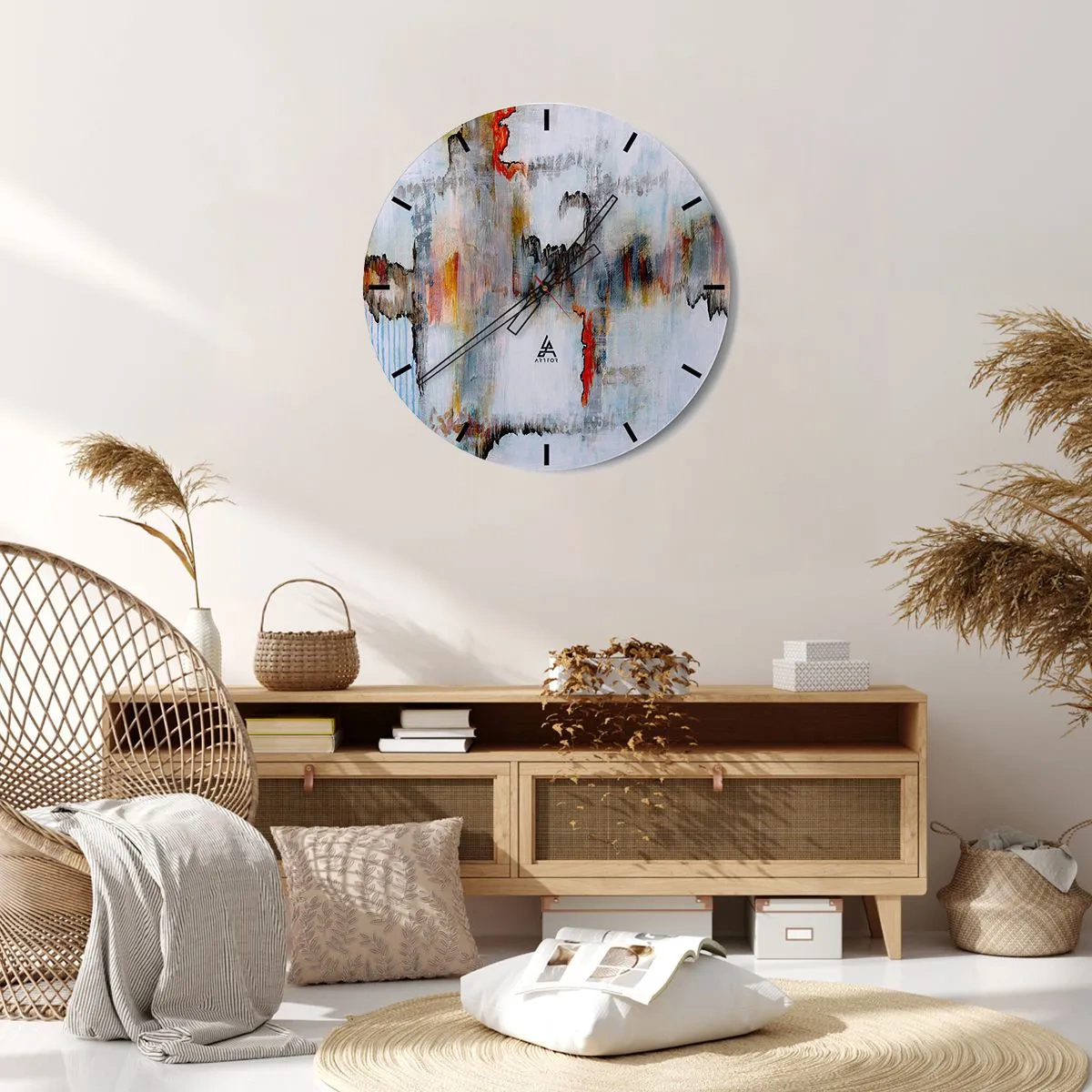 Horloge murale - Pendule murale - Une composition abstraite aux couleurs vives avec des accents intenses. - 30x30cm - Un bâton sur l'eau - Décoration murale moderne pour le salon, la cuisine et la chambre ARTTOR