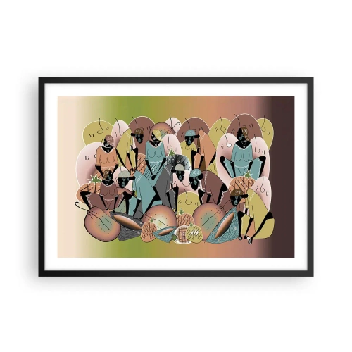 Affiche dans un cadre noir - Poster - Une composition abstraite colorée inspirée de la culture africaine - 70x50cm - De grandes fêtes arrivent - Décoration murale moderne pour le salon et la chambre ARTTOR