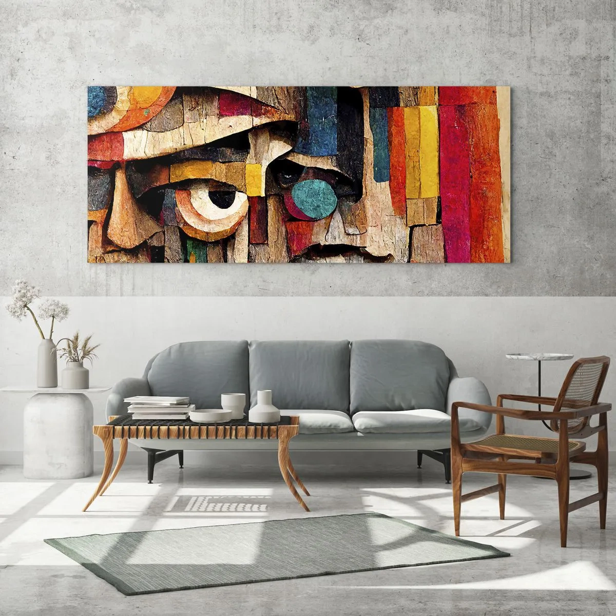 Impression sur verre - Image sur verre - Visages abstraits aux couleurs intenses - 160x50cm - Je te vois… - Décoration murale moderne pour le salon et la chambre ARTTOR