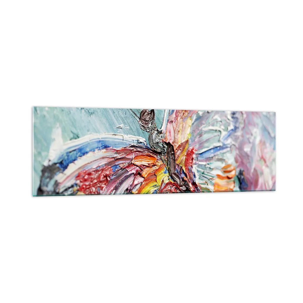 Impression sur verre - Image sur verre - Papillon coloré en pâte sur fond pastel - 160x50cm - Peint par nature - Décoration murale moderne pour le salon et la chambre ARTTOR