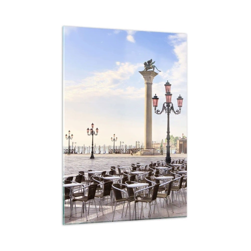 Impression sur verre - Image sur verre - Une place avec des colonnes et des rangées de chaises à Venise - 50x70cm - Nous vous invitons, tout est prêt - Décoration murale moderne pour le salon et la chambre ARTTOR