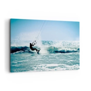 Impression sur toile - Image sur toile - Kitesurfeur sur une vague en plein soleil - 100x70cm - On se laisse emporter - Décoration murale moderne pour le salon et la chambre ARTTOR