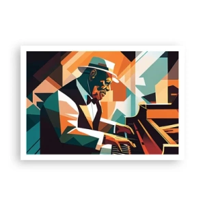 Affiche - Poster - Musicien abstrait jouant du piano dans des couleurs chaudes. - 100x70cm - C’est tout le jazz - Décoration murale moderne pour le salon et la chambre ARTTOR