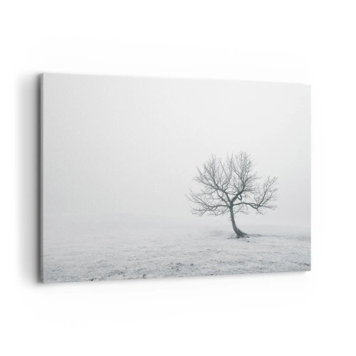 Impression sur toile - Image sur toile - Un arbre solitaire dans le brouillard hivernal dans un champ vide - 100x70cm - Contre le néant - Décoration murale moderne pour le salon et la chambre ARTTOR