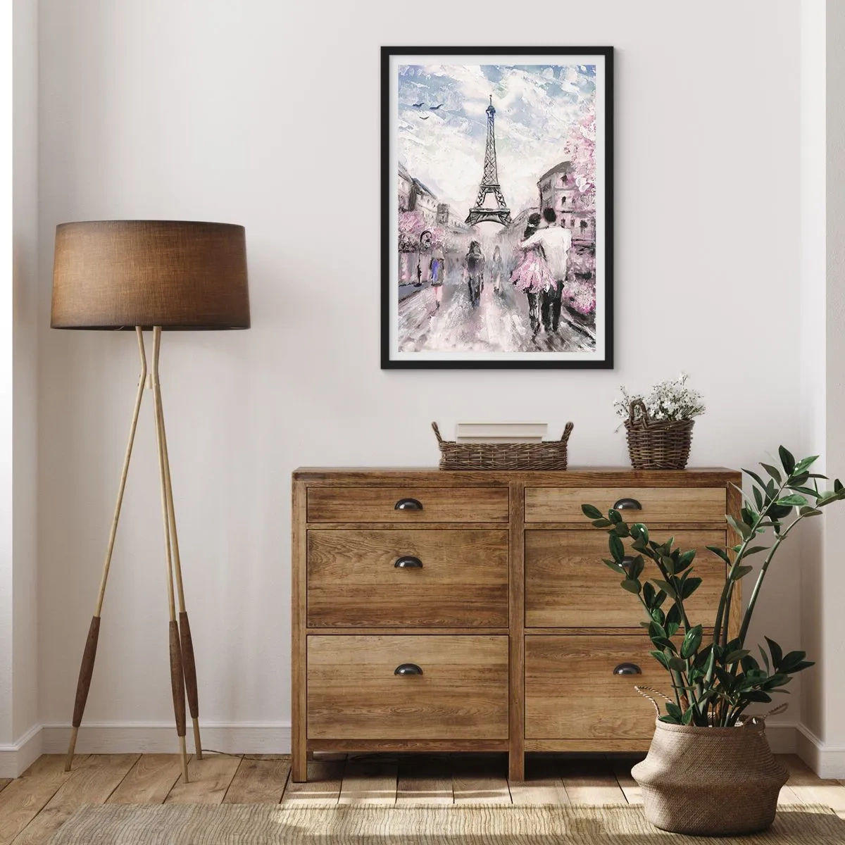 Affiche dans un cadre noir - Poster - Une scène romantique à Paris avec la Tour Eiffel en arrière-plan - 50x70cm - Comment tomber amoureu, il faut juste... - Décoration murale moderne pour le salon et la chambre ARTTOR