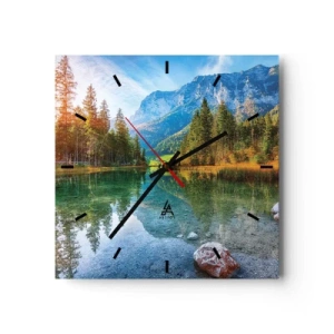 Horloge murale - Pendule murale - Un lac pittoresque entouré de montagnes et de forêts - 30x30cm - Douceur automnale - Décoration murale moderne pour le salon et la chambre ARTTOR