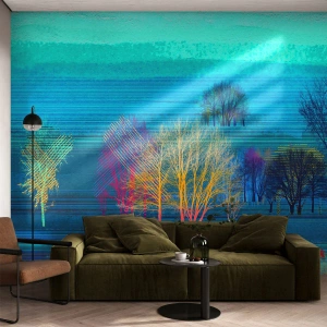 Papier Peint Photo Premium Sand - Paysage abstrait avec des arbres dans des tons froids de bleu. - 100x70cm - Un paysage soigné - Décoration murale moderne pour le salon et la chambre ARTTOR