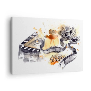 Impression sur toile - Image sur toile - Le symbolisme du cinéma avec une pellicule dans une aquarelle artistique - 70x50cm - Au pays des rêves - Décoration murale moderne pour le salon et la chambre ARTTOR