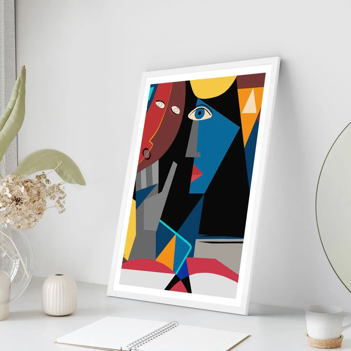 Affiche dans un cadre blanc - Poster - Une conversation entre cubistes - 61x91 cm