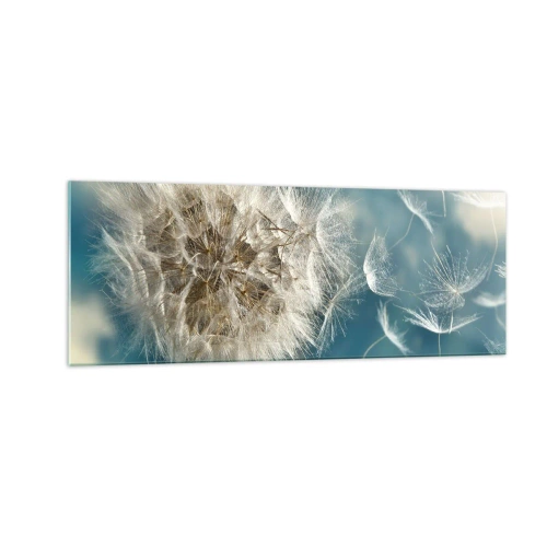 Impression sur verre - Image sur verre - Un pissenlit soufflé contre un ciel bleu - 140x50cm - souffle d'ange - Décoration murale moderne pour le salon et la chambre ARTTOR