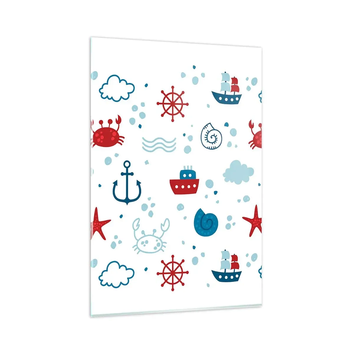Impression sur verre - Image sur verre - Motif nautique avec ancres, navires et crabes - 80x120cm - Conte de fées de la mer - Décoration murale moderne pour le salon et la chambre ARTTOR