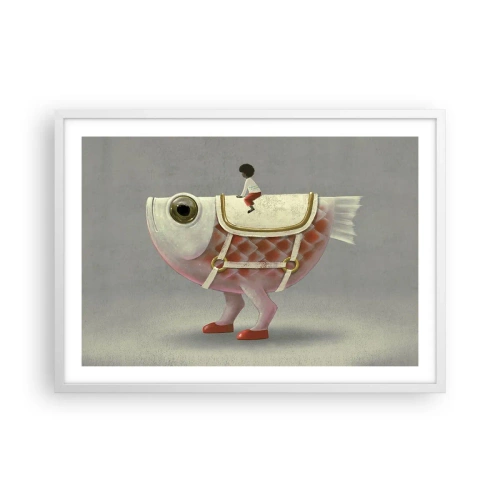 Affiche dans un cadre blanc - Poster - Le cavalier poisson - 70x50 cm