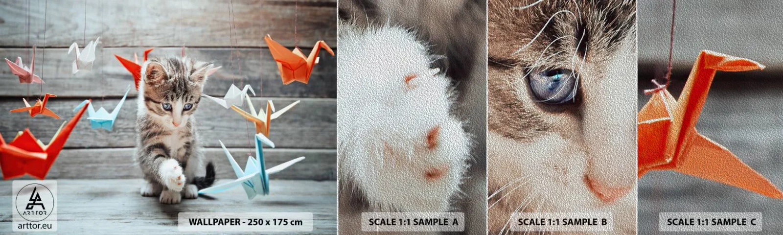Échantillon de Papier Peint Premium Sand - Première leçon - Animaux, Chat, Origami - 100x30 cm