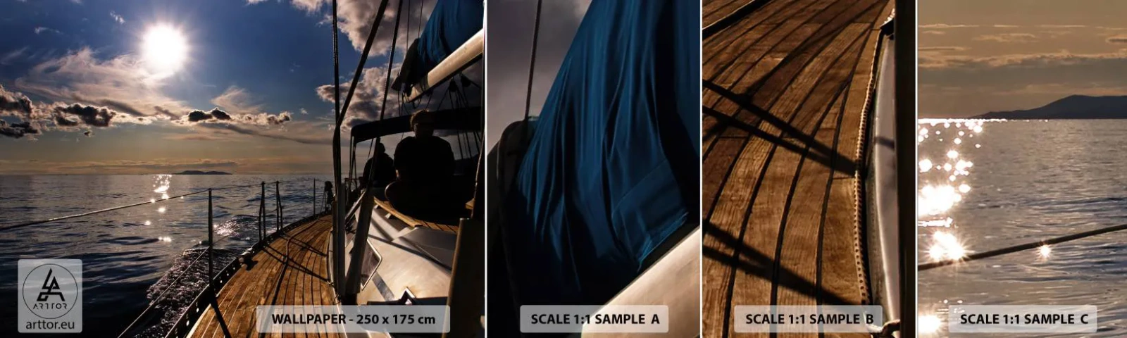 Échantillon De Papier Peint Standard Eco - Naviguer vers le soleil - Nautique, Yacht, Mer - 100x30 cm