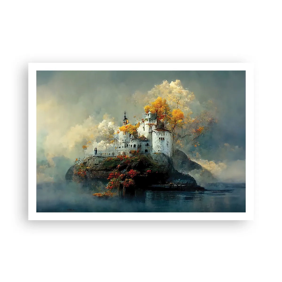 Affiche - Poster - Un château sur une colline entouré d'arbres d'automne - 100x70cm - Le début d'une histoire romantique - Décoration murale moderne pour le salon et la chambre ARTTOR