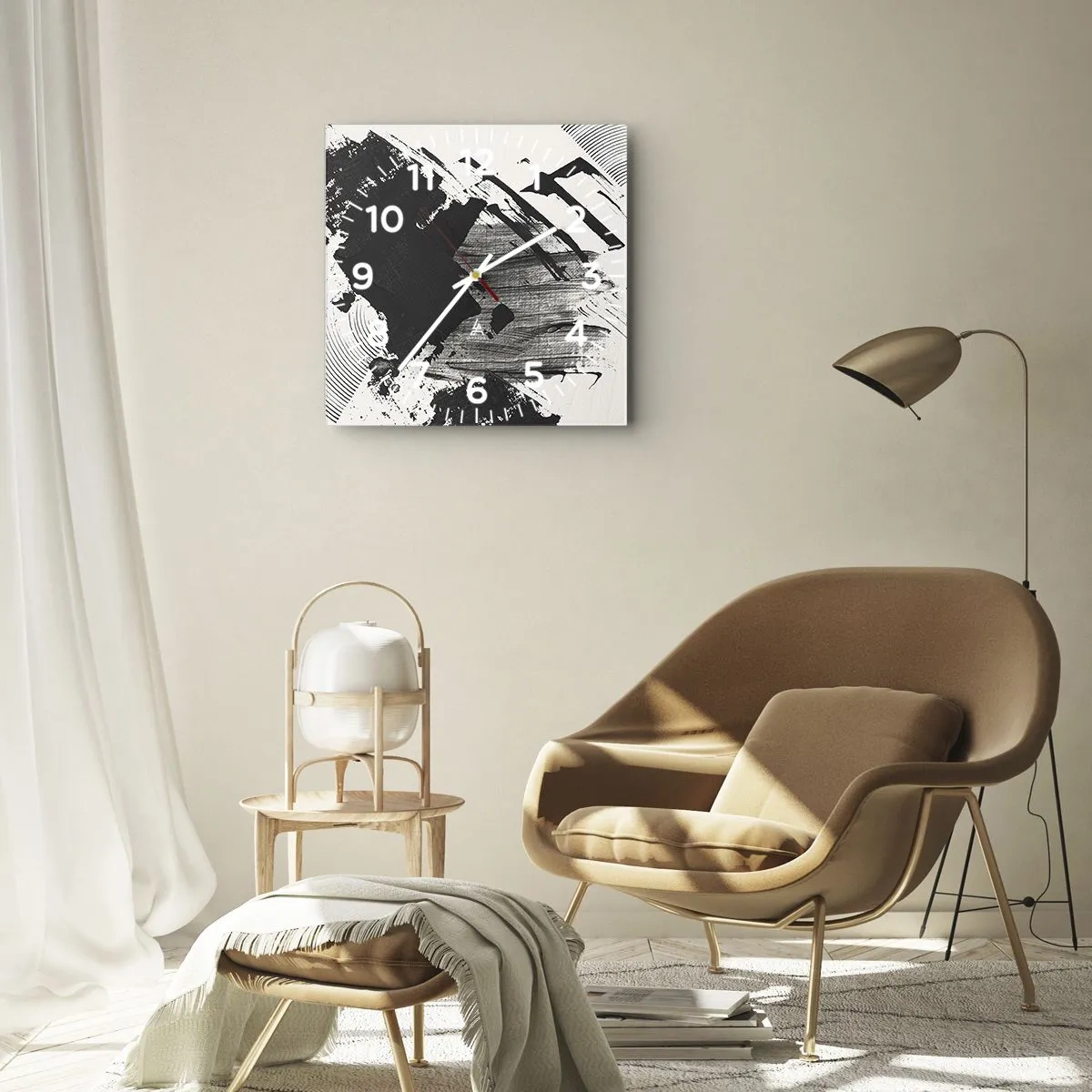Horloge murale - Pendule murale - Abstraction – expression du noir - 40x40 cm