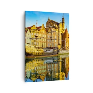 Impression sur toile - Image sur toile - Une vue pittoresque de la vieille ville avec un voilier et de l'eau - 70x100cm - Reflet dans le miroir du passé - Décoration murale moderne pour le salon et la chambre ARTTOR