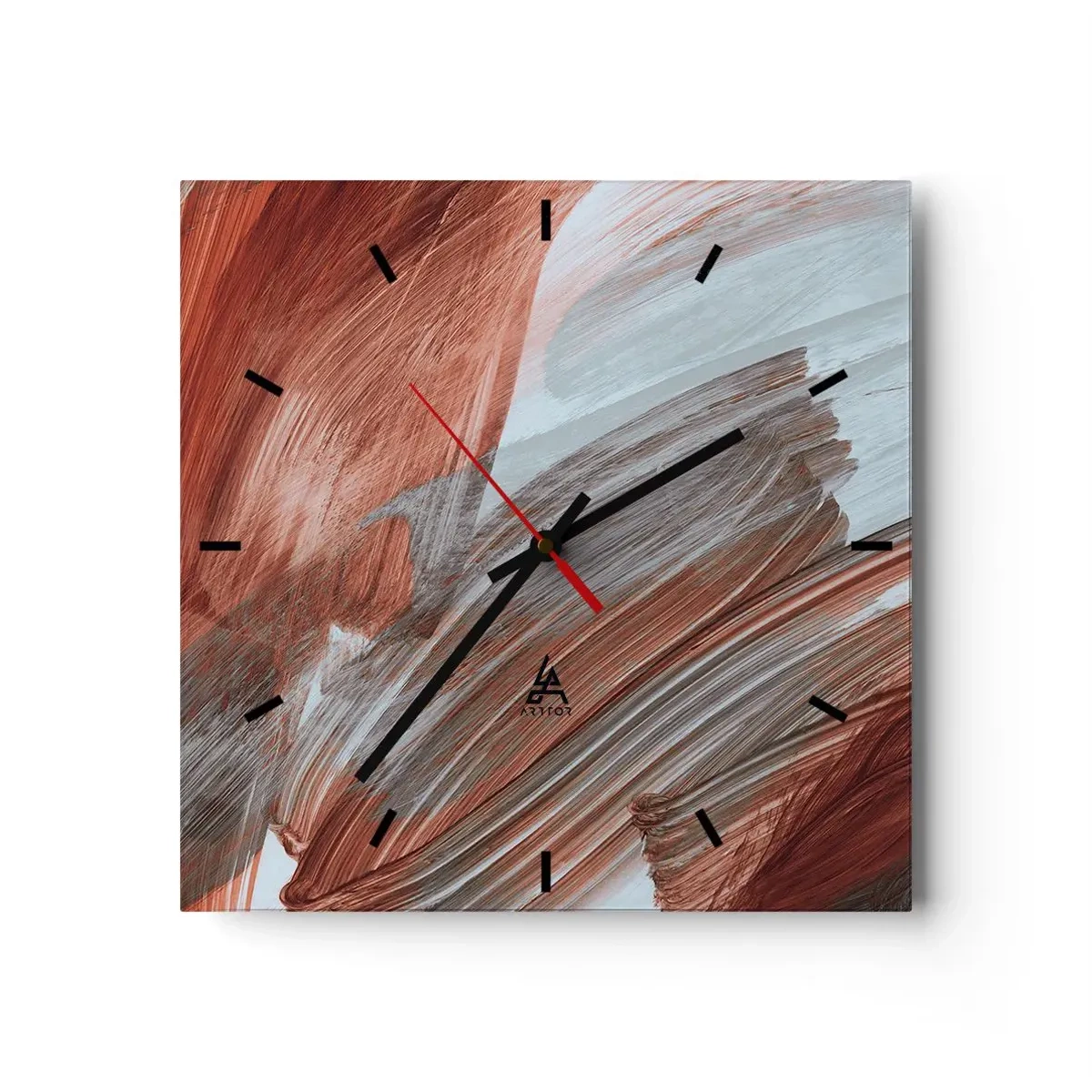 Horloge murale - Pendule murale - Coups de pinceau abstraits dans des tons de cuivre et de gris - 30x30cm - Abstraction venteuse et automnale - Décoration murale moderne pour le salon et la chambre ARTTOR
