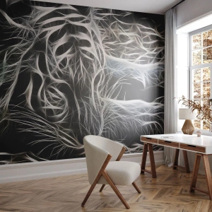 Papier Peint Photo Premium Canvas - Un motif abstrait représentant la silhouette d'un chat sur fond noir. - 100x70cm - Une étude de la légèreté du chat - Décoration murale moderne pour le salon et la chambre ARTTOR