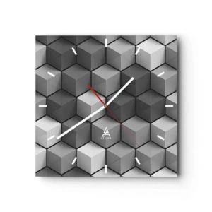 Horloge murale - Pendule murale - Composition géométrique de cubes dans les tons de gris et de noir - 30x30cm - Puzzle cubiste - Décoration murale moderne pour le salon et la chambre ARTTOR