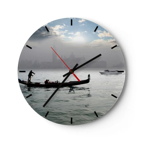 Horloge murale - Pendule murale - Une gondole sur une eau calme avec un paysage brumeux en arrière-plan - 30x30cm - Une ville fabuleuse faite d'eau et de brouillard - Décoration murale moderne pour le salon, la cuisine et la chambre ARTTOR