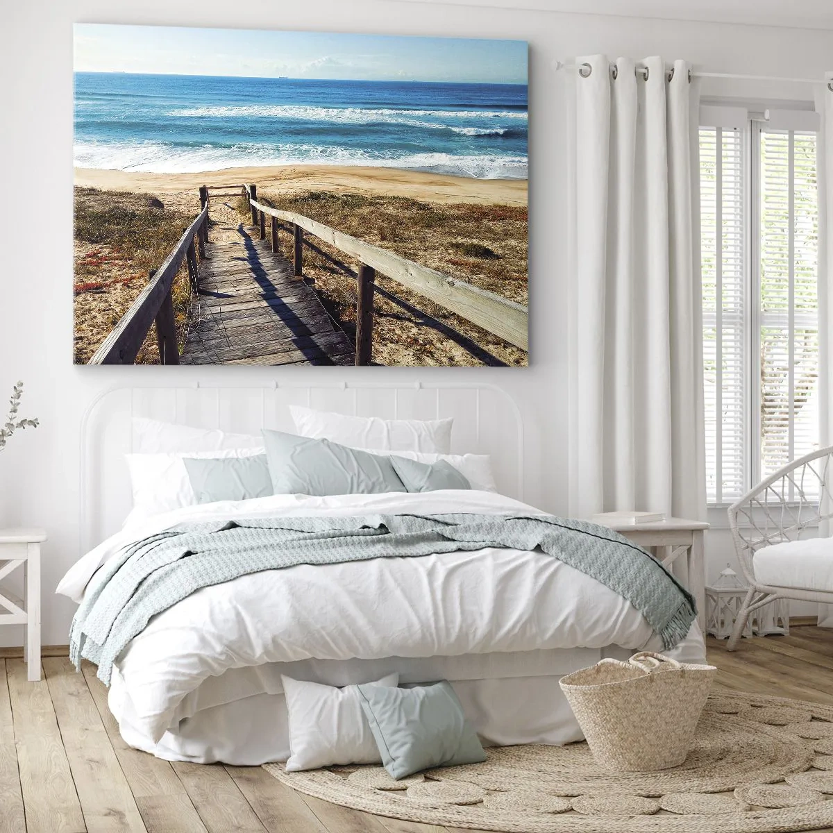Impression sur toile - Image sur toile - Chemin en bois menant à la plage - 120x80cm - Cours! - Décoration murale moderne pour le salon et la chambre ARTTOR