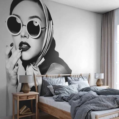 Papier peint sur mesure Premium Sand - Salutations des années 60 - Femme, Visage de femme, Ancien