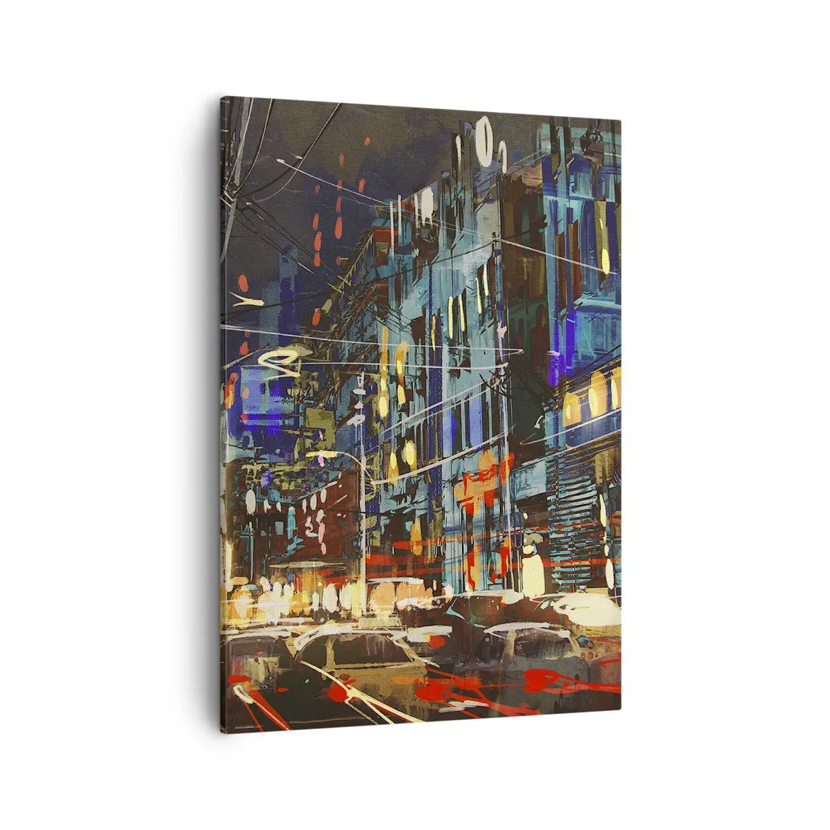 Impression sur toile - Image sur toile - Scène nocturne de la ville avec des néons - 50x70cm - L'agitation de la rue en soirée - Décoration murale moderne pour le salon et la chambre ARTTOR