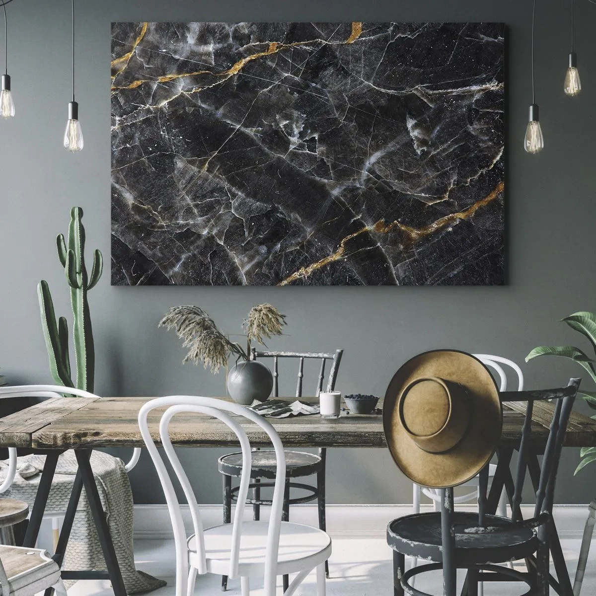 Impression sur toile - Image sur toile - Détails noirs et dorés de la surface en marbre - 100x70cm - La vie intérieure de la pierre - Décoration murale moderne pour le salon et la chambre ARTTOR