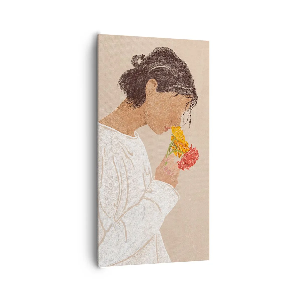 Impression sur toile - Image sur toile - Fille et fleurs - 65x120 cm