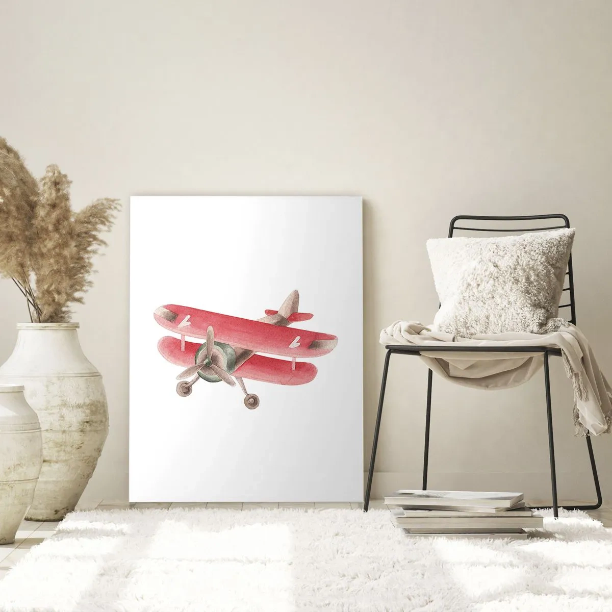 Impression sur verre - Image sur verre - Avion rétro rouge sur fond blanc - 70x100cm - Prêt pour les hauts vols - Décoration murale moderne pour le salon et la chambre ARTTOR