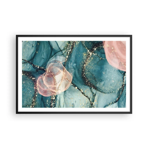 Affiche dans un cadre noir - Poster - Soie bleu, tulle rose - 91x61 cm