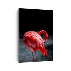 Impression sur toile - Image sur toile - Un flamant rose sur fond vert foncé - 50x70cm - Poème cramoisi de la nature - Décoration murale moderne pour le salon et la chambre ARTTOR