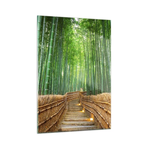 Impression sur verre - Image sur verre - Un chemin dans la forêt de bambous menant à travers les escaliers - 50x70cm - L'essence de la nature asiatique - Décoration murale moderne pour le salon et la chambre ARTTOR