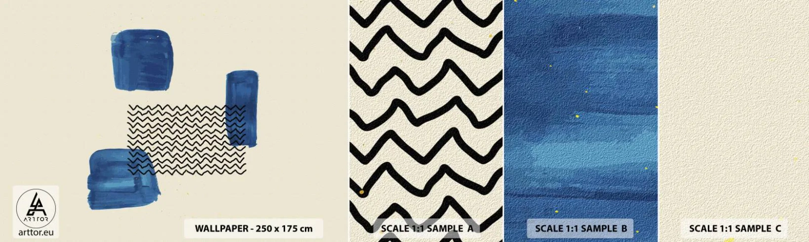 Échantillon de Papier Peint Autocollant Deluxe Sticker - Quatuor abstrait - Abstraction, Morceau, Art moderne. - 100x30 cm