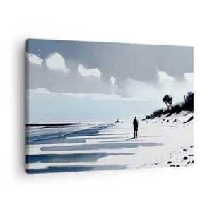 Impression sur toile - Image sur toile - Une silhouette solitaire marchant sur une plage déserte - 70x50cm - Seul à seul - Décoration murale moderne pour le salon et la chambre ARTTOR