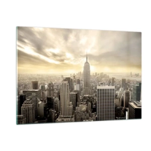 Impression sur verre - Image sur verre - Panorama de la ville avec des gratte-ciels et l'Empire State Building - 120x80cm - New York tissé de gris - Décoration murale moderne pour le salon et la chambre ARTTOR