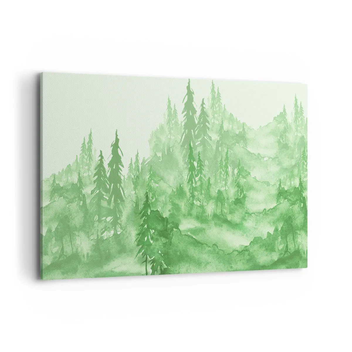 Impression sur toile - Image sur toile - Forêt verte dans un style aquarelle sur un fond clair - 100x70cm - Flou de brouillard vert - Décoration murale moderne pour le salon et la chambre ARTTOR